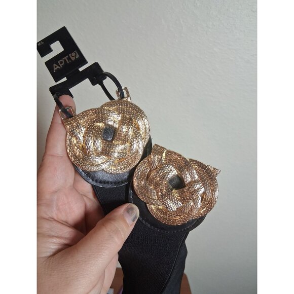 NWT Apt 9 Belt 34" Elastic Gold Black Business Casual Office Professional - Picture 1 of 4